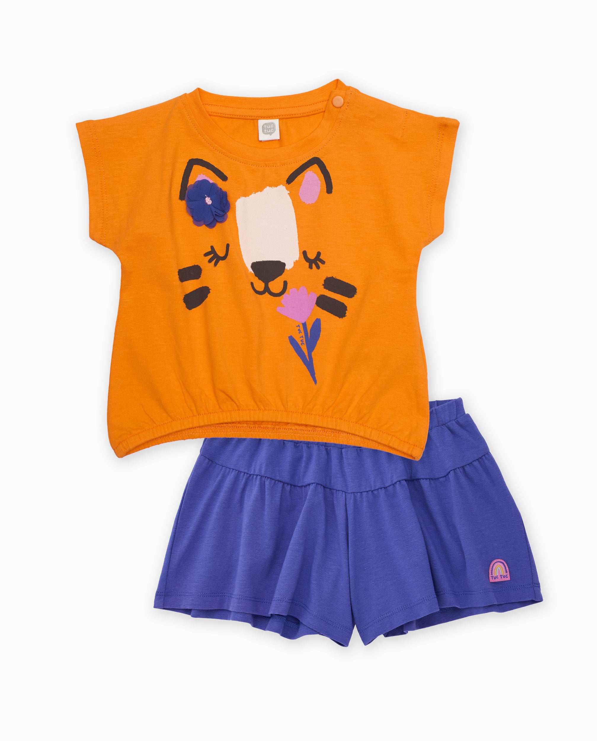 TucTuc Completi Completo bambina arancione maglia fiore