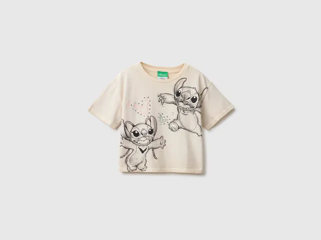 Benetton Lilo & Stitch T-shirt cropped cotone applique