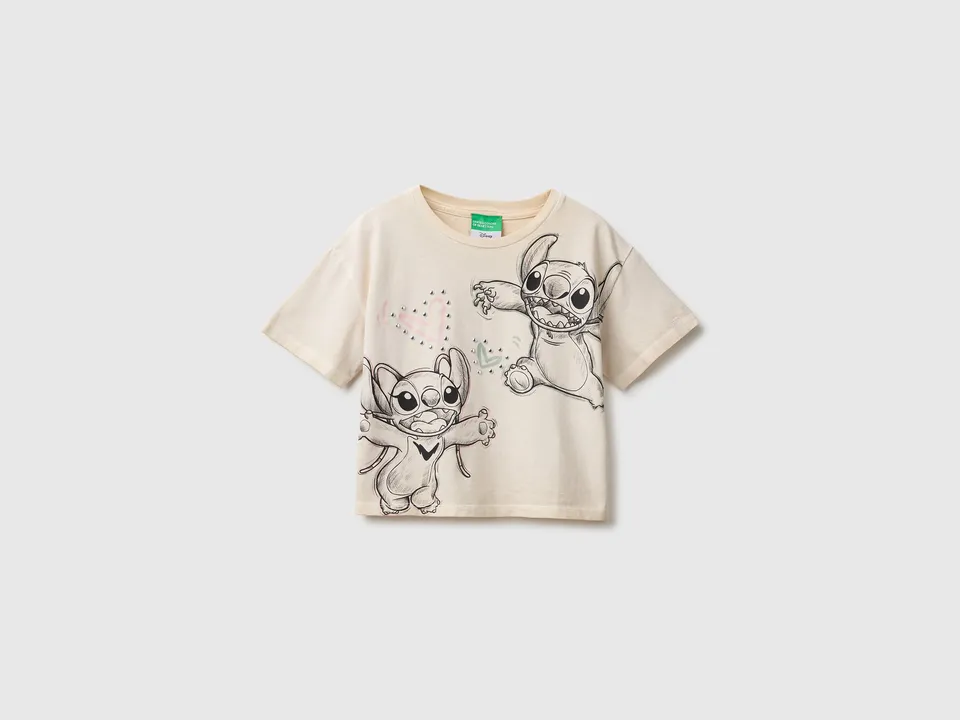 Benetton Lilo & Stitch T-shirt cropped cotone applique