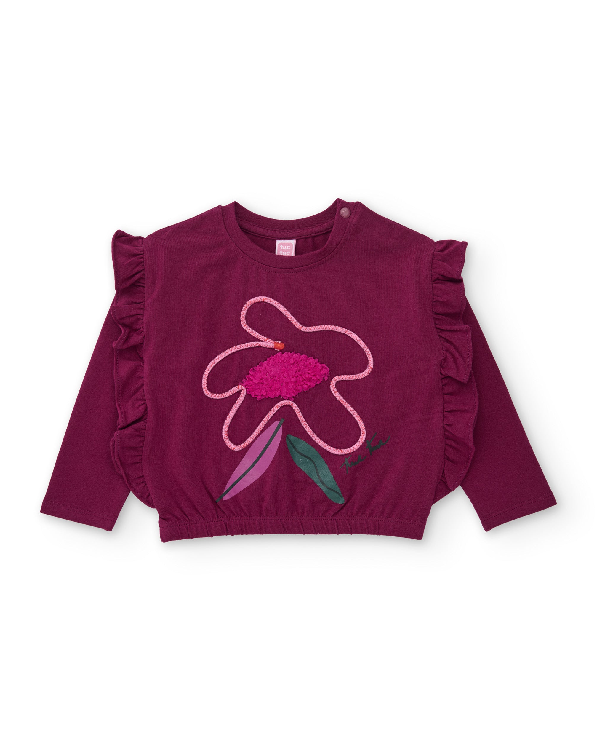 TucTuc Magliette t-shirt bambina bordeaux fiori volant