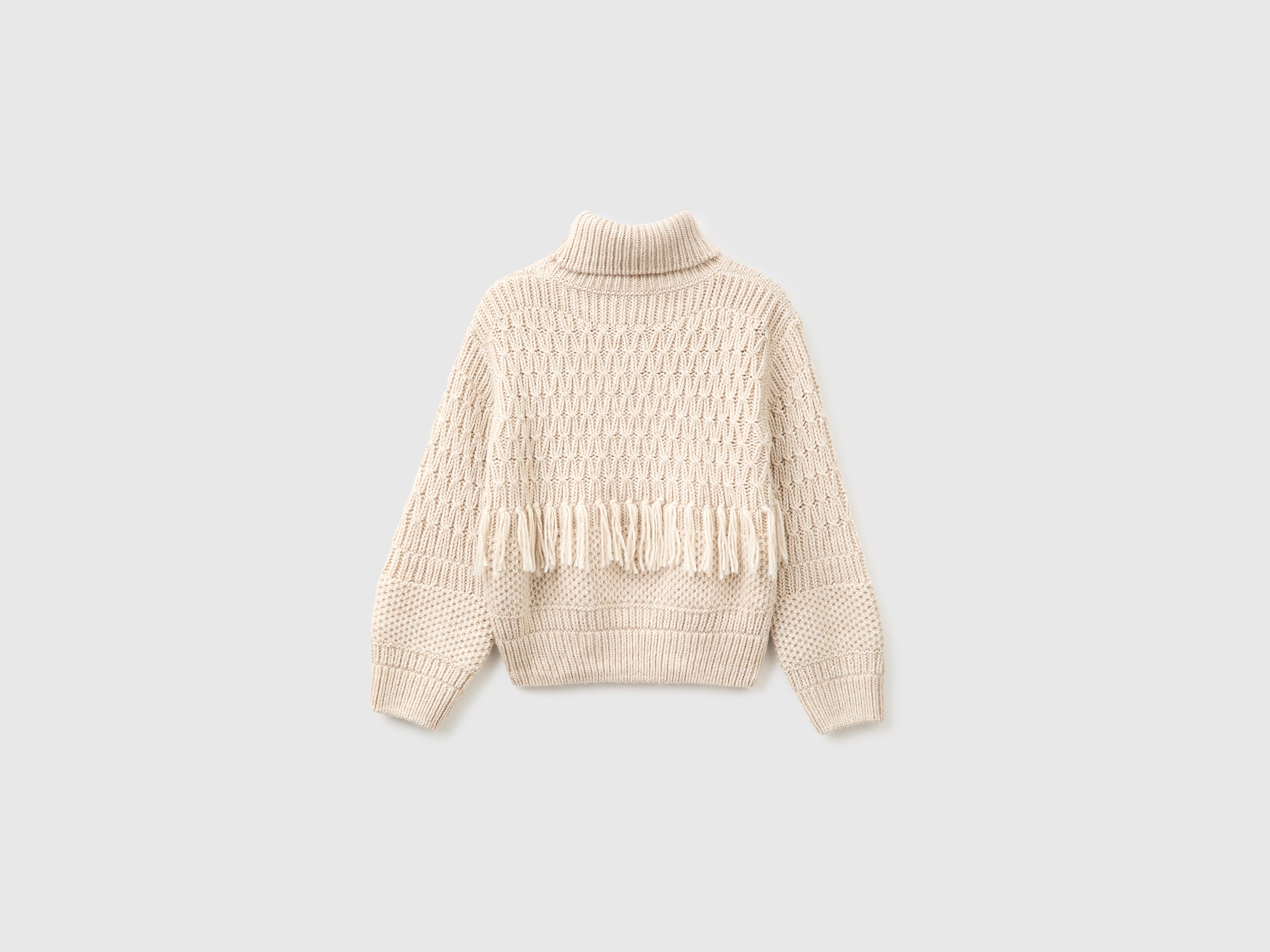 United Colors of Benetton Maglione Frange Misto Lana Collo Alto