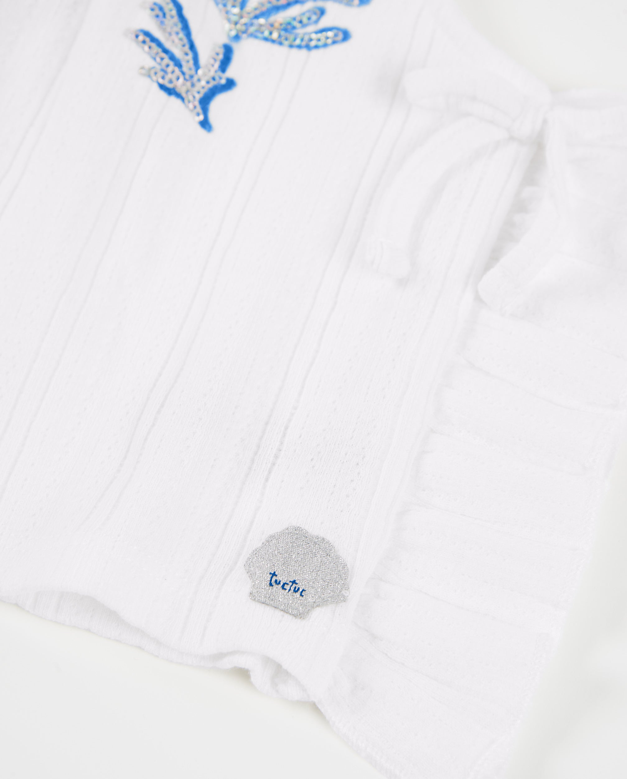 TucTuc Magliette Top Bambina Maglia Bianco Paillettes Blu