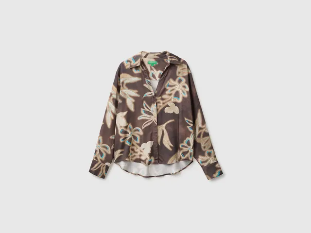 United Colors of Benetton Camicia Satin Floreale Viscosa Taglia M