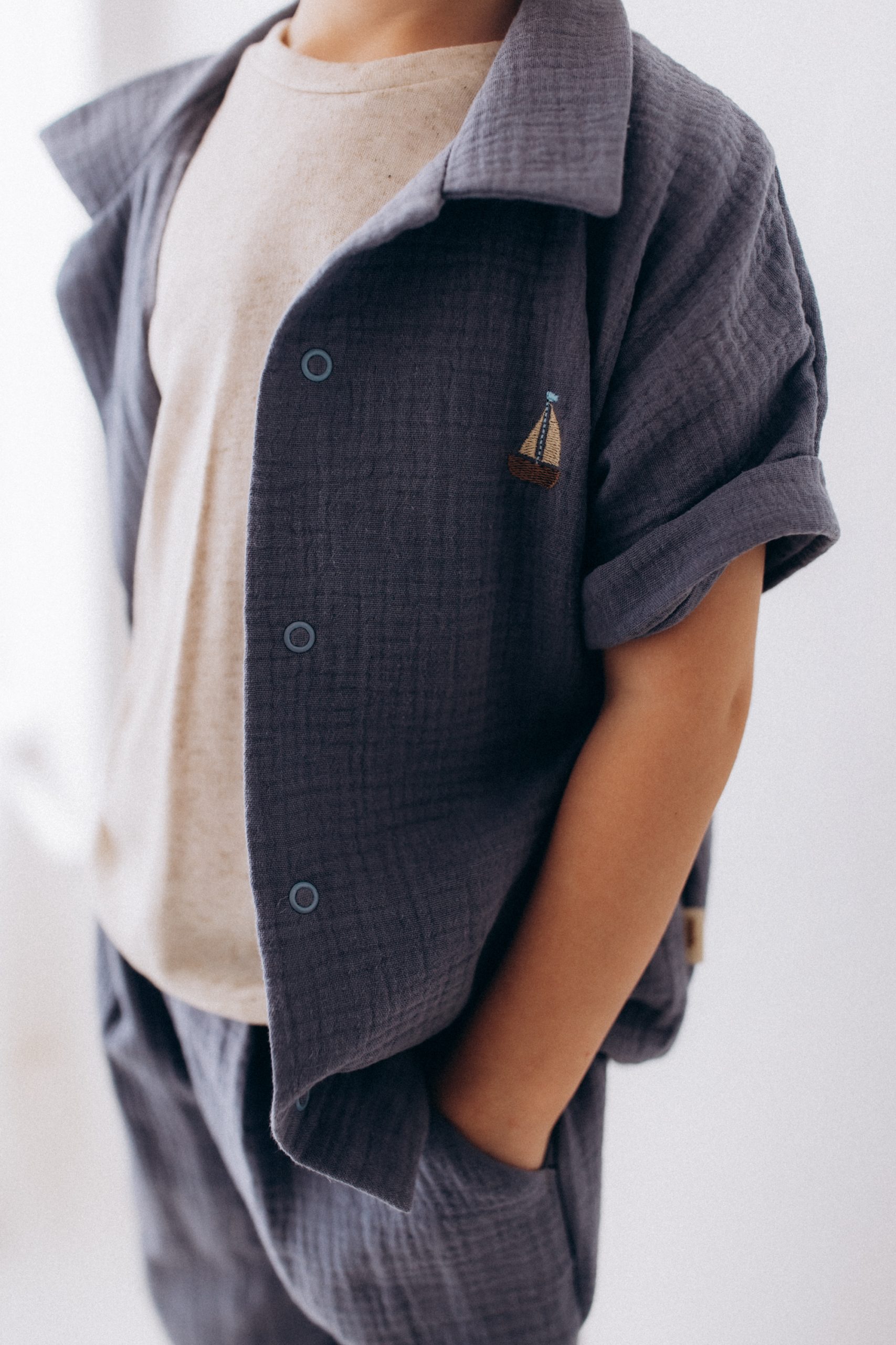 Woolly Organic Kids Shirts camicia mussola ricamata cotone bio