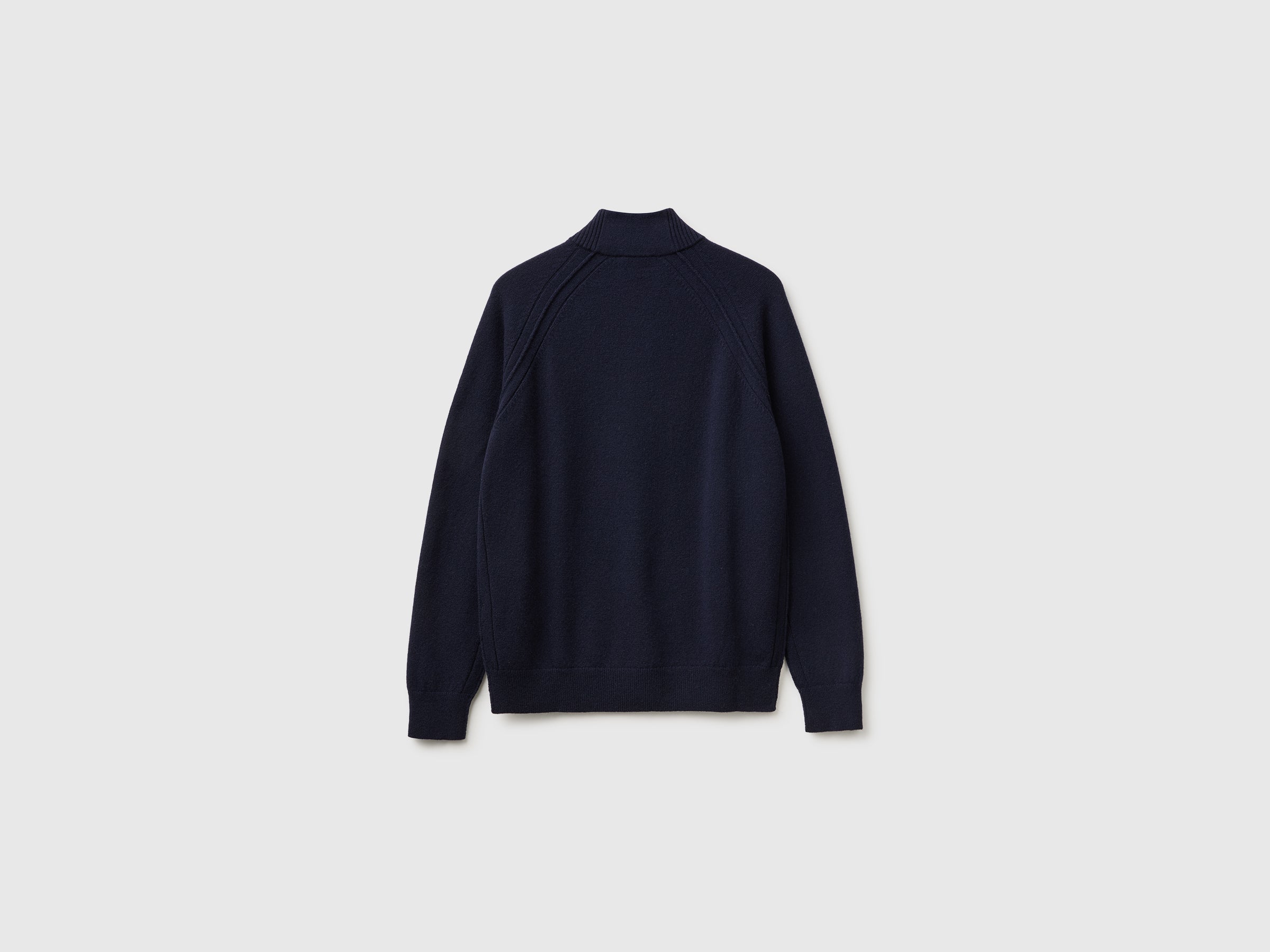 Benetton maglione merino zip lana vergine collo alto manica raglan