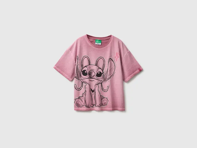 Benetton T-Shirt Cropped Lilo & Stitch Cotone M