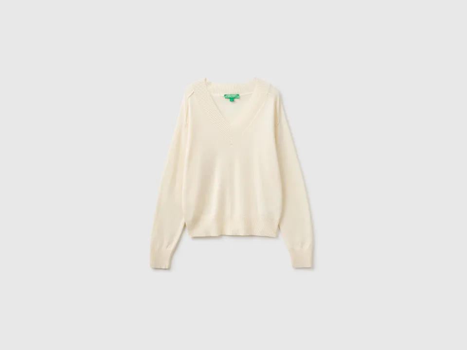United Colors of Benetton Maglione scollo V lana cashmere M
