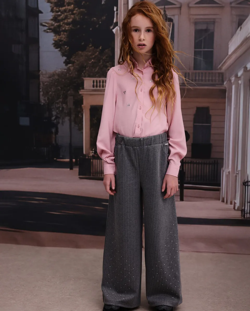 TucTuc Pantaloni Palazzo Maglia Bambina Gris 4A paillettes