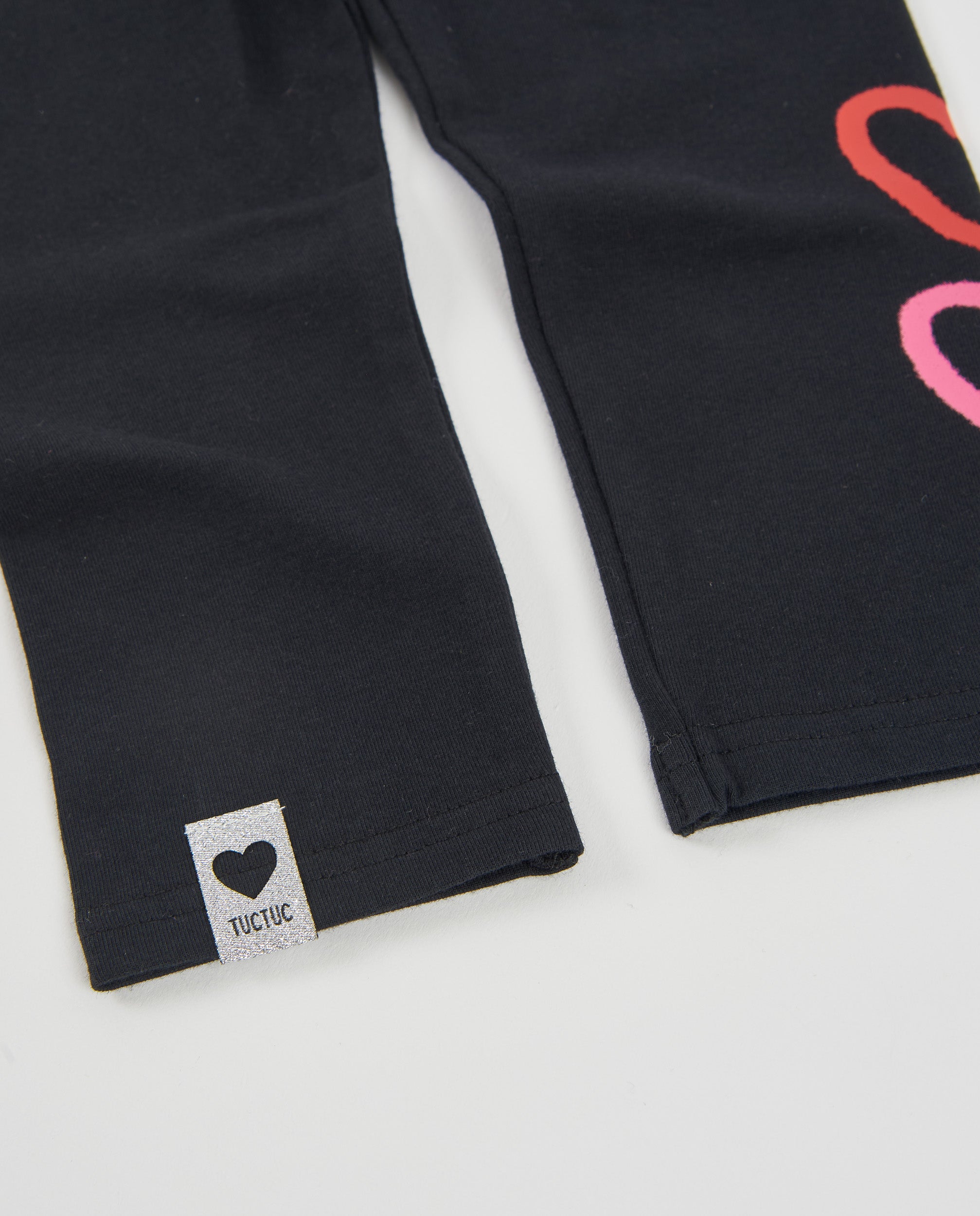 TucTuc Leggings Bambina Felpa Neri Stampa Cuore Elastici