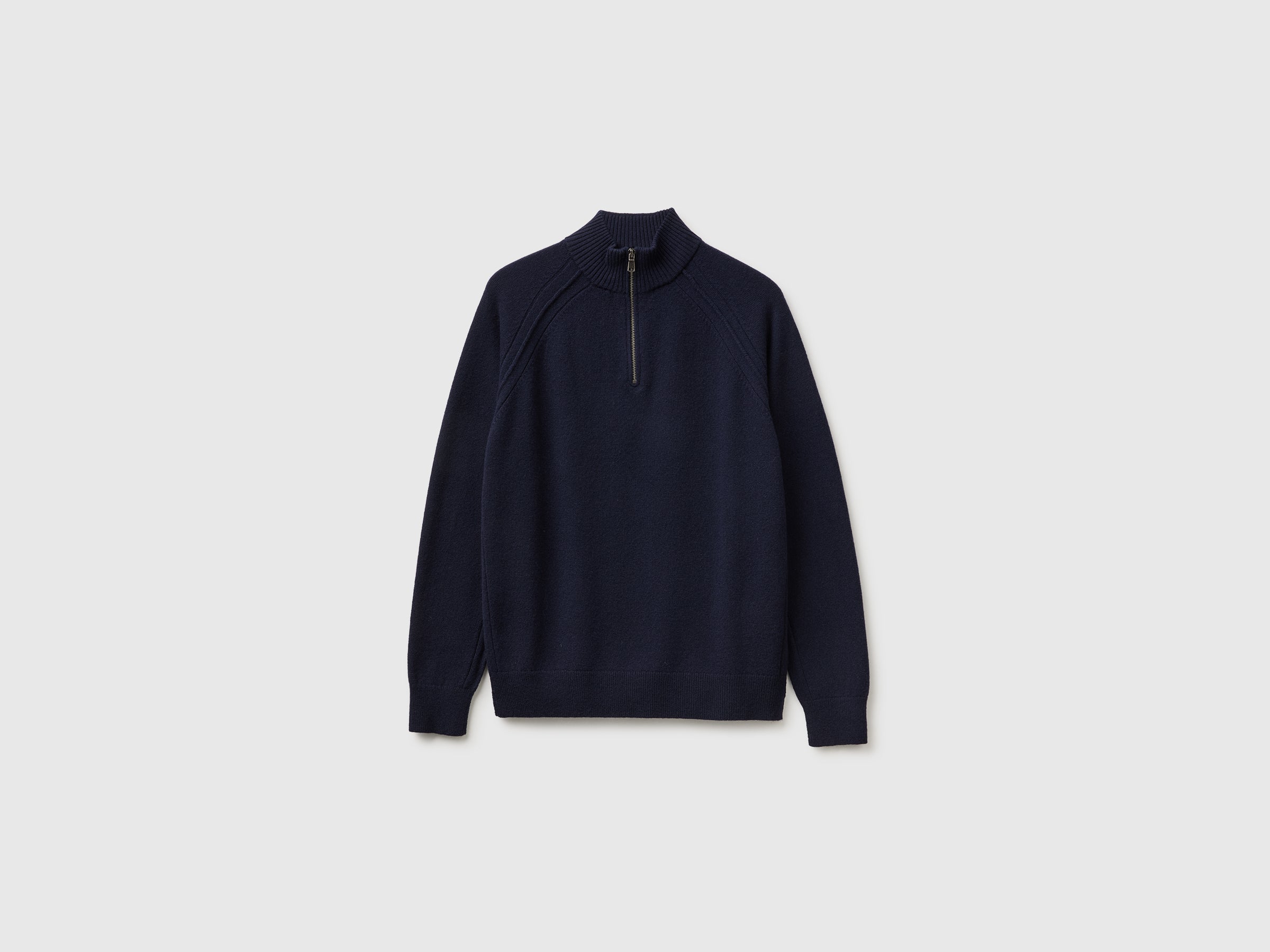 Benetton maglione merino zip lana vergine collo alto manica raglan