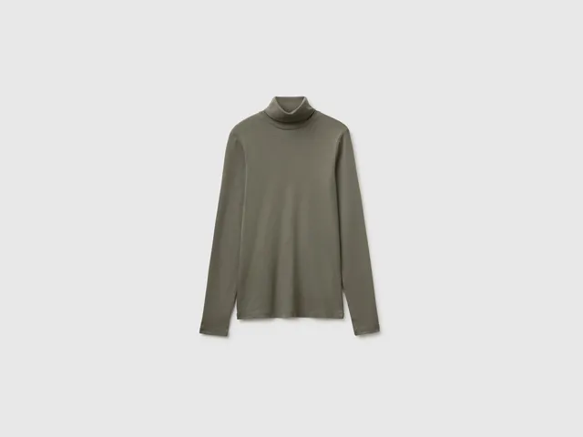 Benetton T-shirt dolcevita cotone coste taglia M