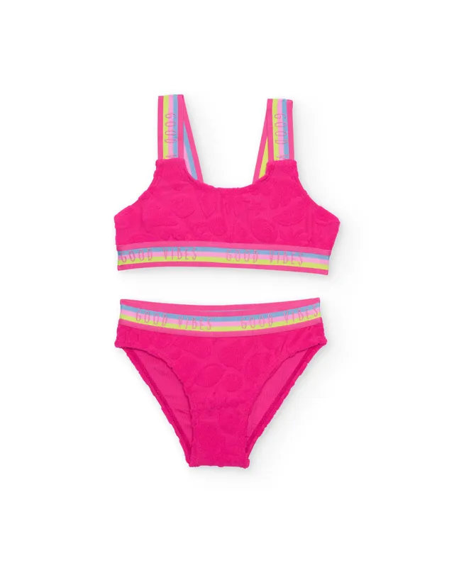 TucTuc Costumi Da Bagno bikini bambina fucsia rilievo floreale