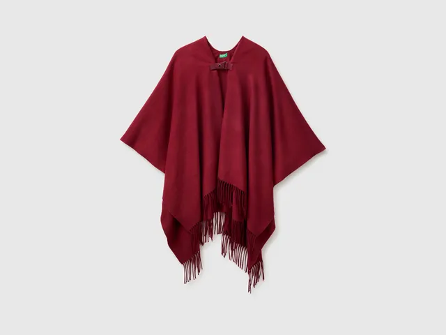 United Colors of Benetton Mantella Fringe Lana Taglia Unica