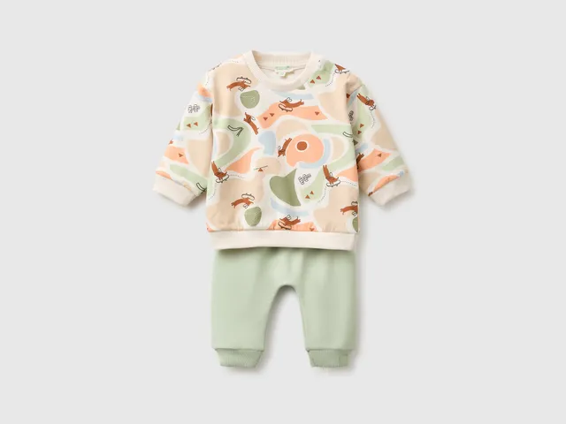 Benetton Stretch sweatshirt set tuta cotone biologico taglia 68