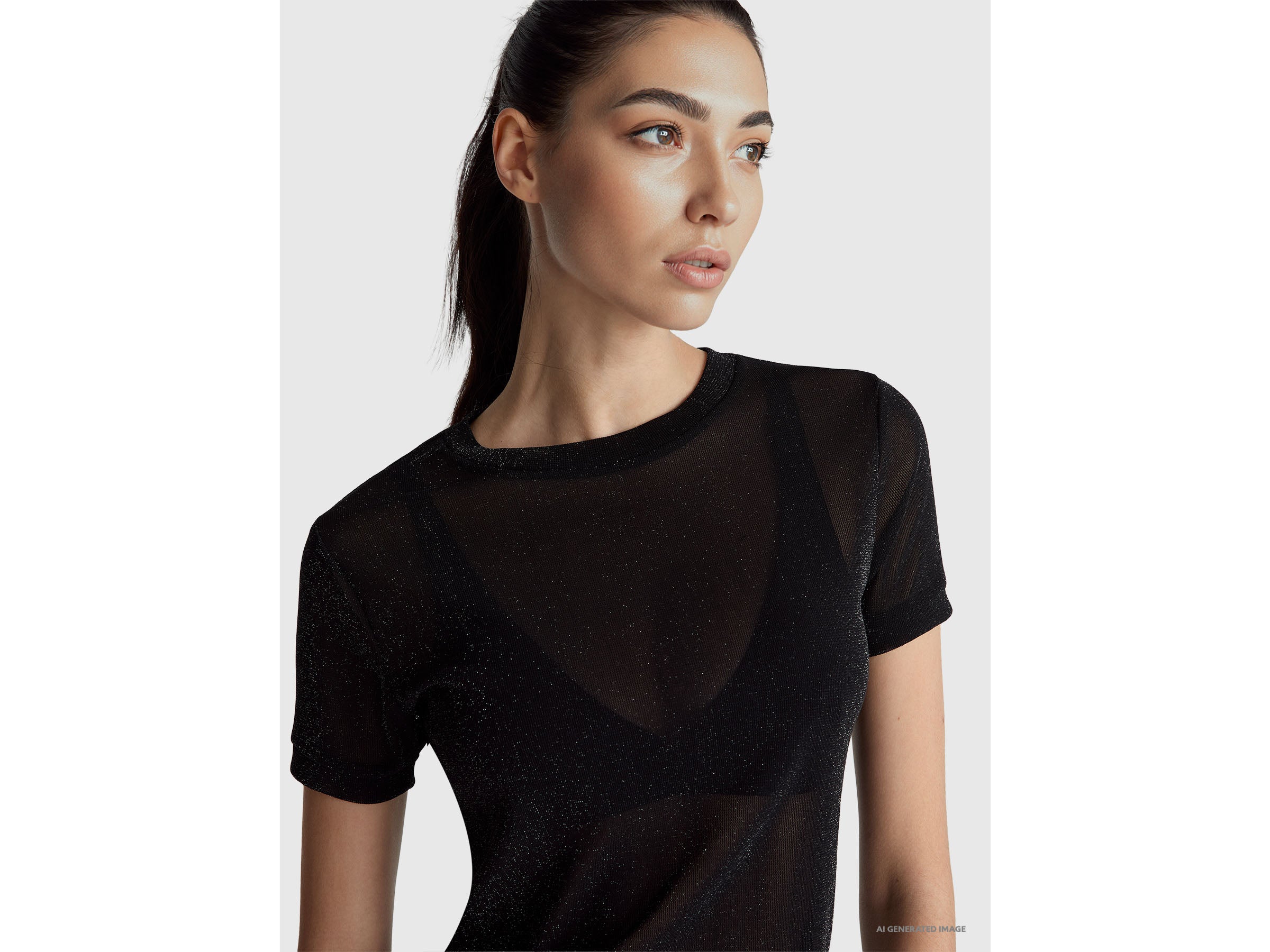 United Colors of Benetton T-Shirt Manica Corta Lurex Maglia Slim Fit