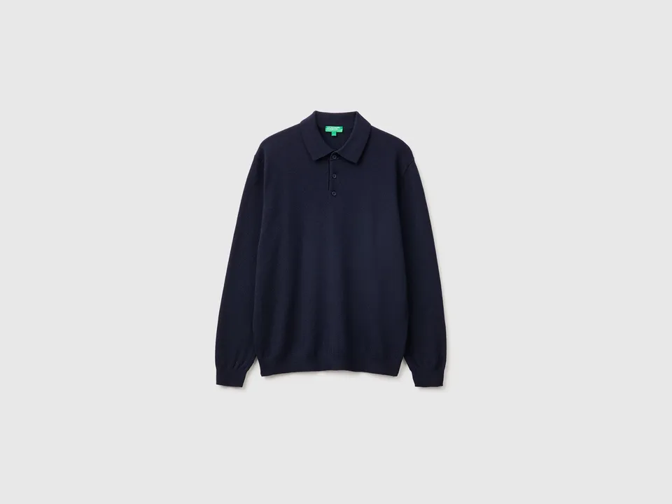 United Colors of Benetton Polo Lana Merino Blu Notte M