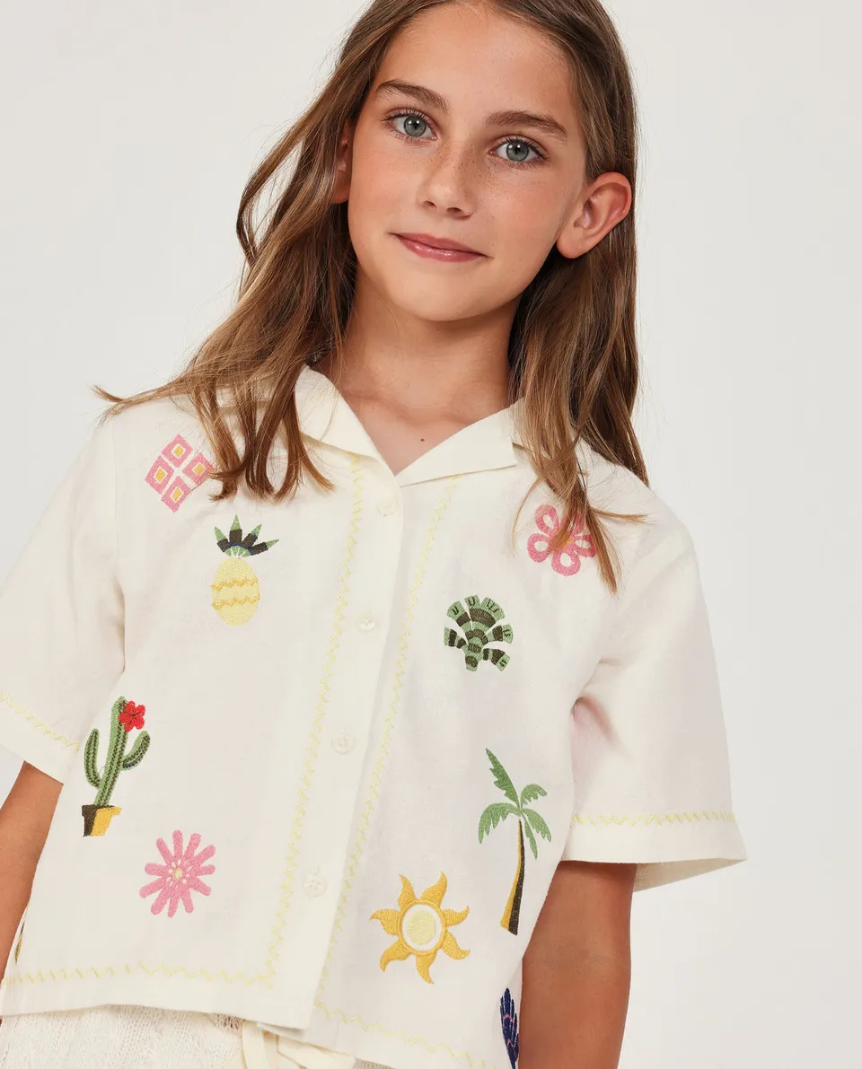TucTuc Camicette Camicia Bambina Beige Ricami Colorati