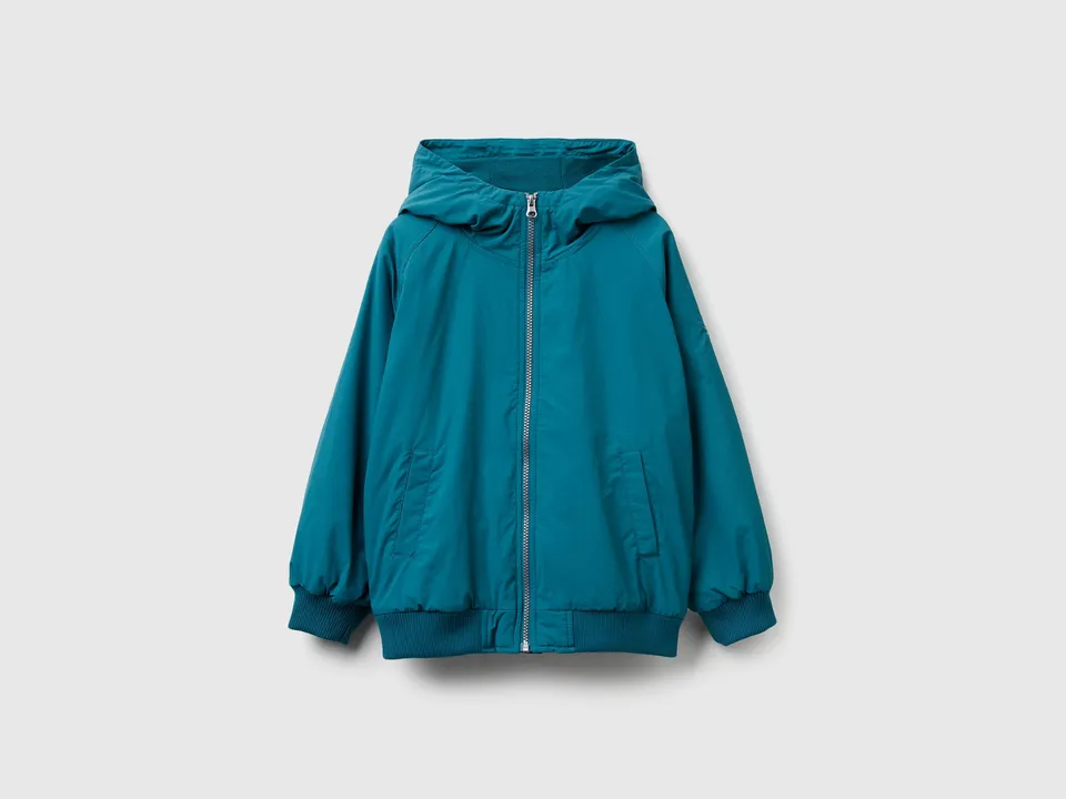 Benetton Giacca Nylon Cappuccio Rain Defender Pile