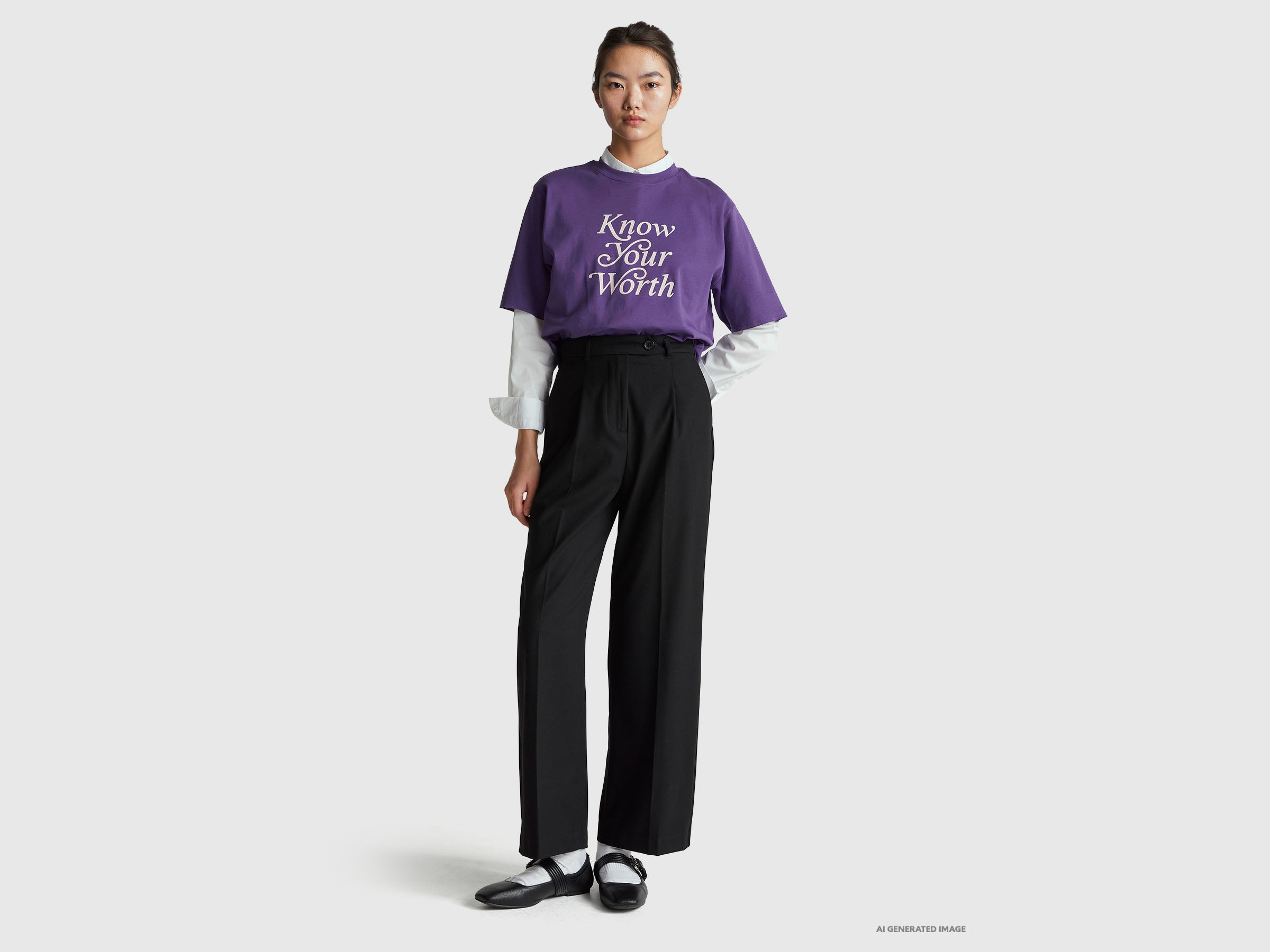 United Colors of Benetton Wide pantaloni flanella gamba larga 42