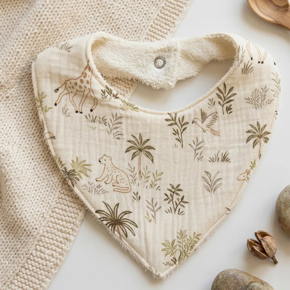 Petite Citrouille Safari bavaglino neonato beige cotone 12 mesi