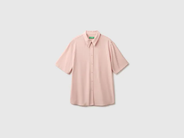 United Colors of Benetton camicia viscosa manica 3/4 tinta unita