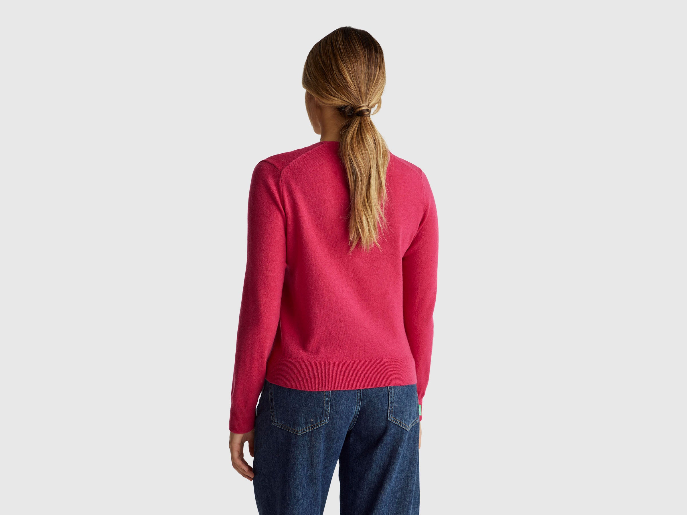 United Colors of Benetton Maglione Fucsia Lana Merino Scollo V