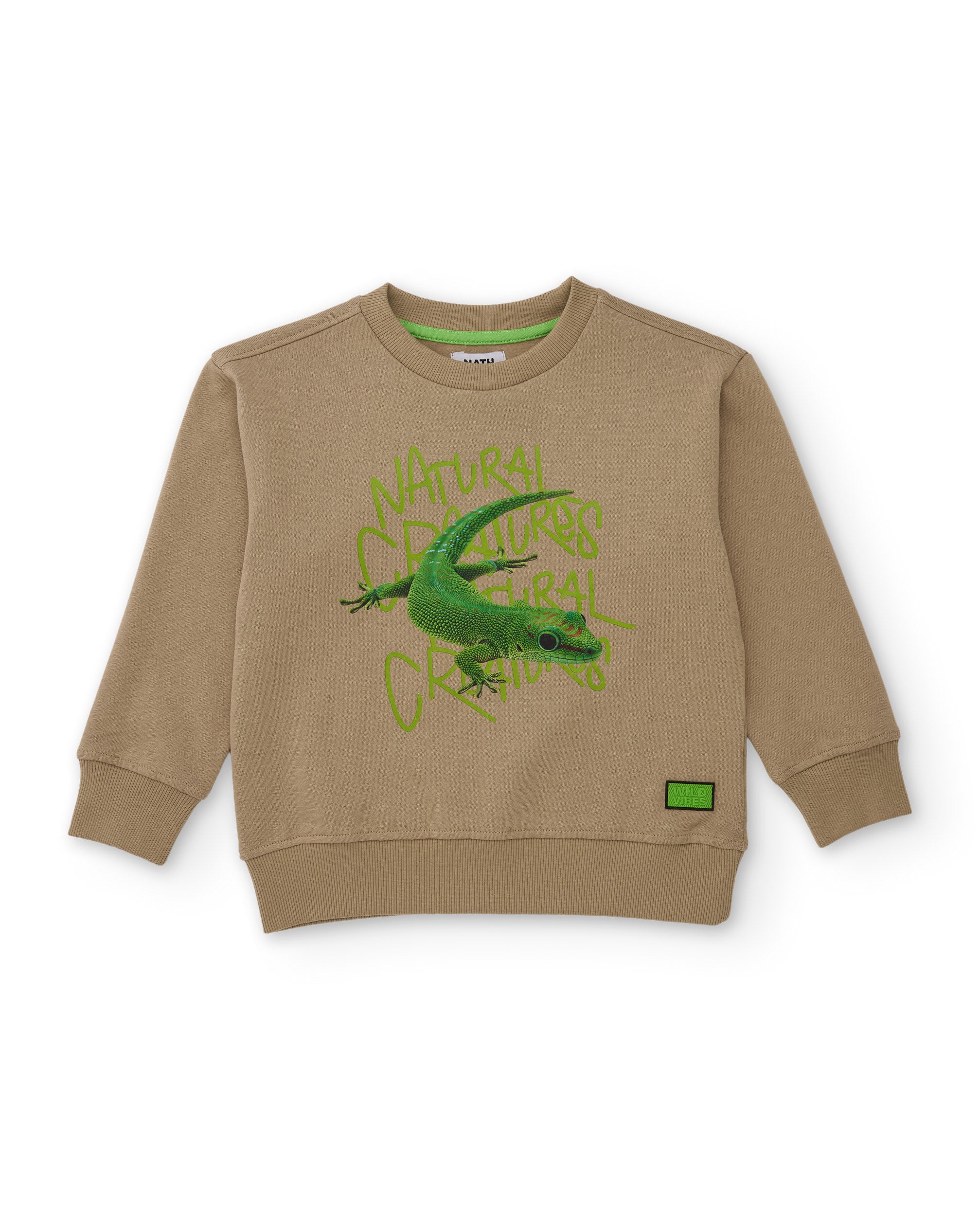 TucTuc Felpe Felpa Bambino Cotone Beige Stampa Gecko