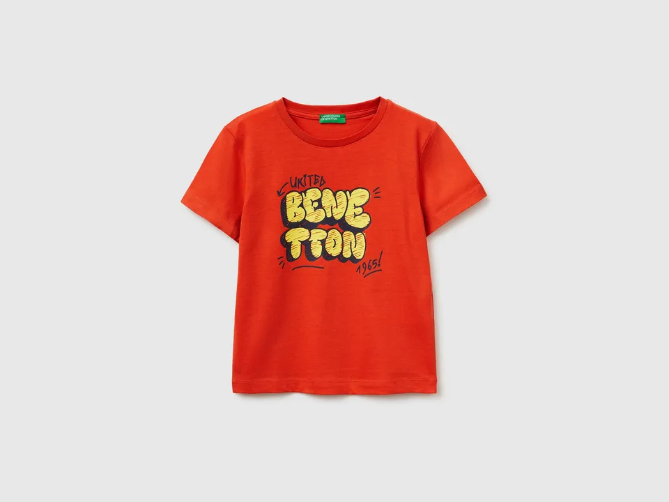 Benetton Maglietta Logo Cotone Bio Bimbo Taglia 104