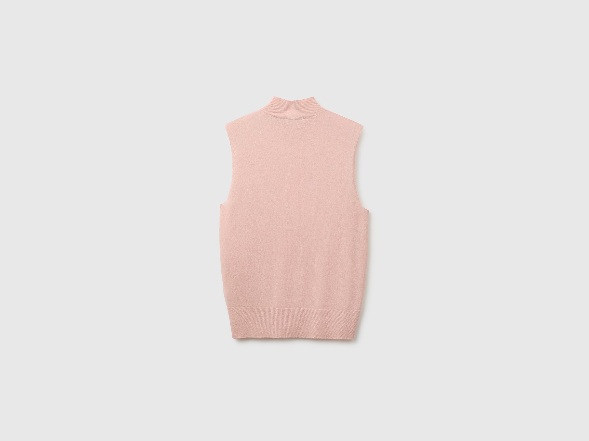 Benetton Maglione Smanicato Dolcevita Misto Lana Ultrleggero