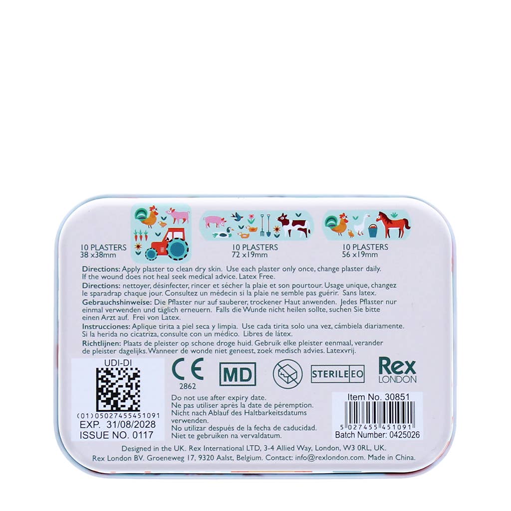 Rex London Fattoria cerotti bambini scatola metallo 30 pezzi