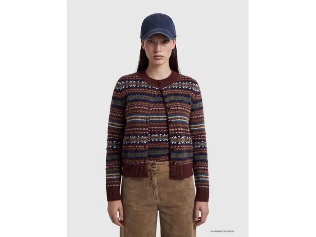 United Colors of Benetton Cardigan Jacquard lana collo tondo