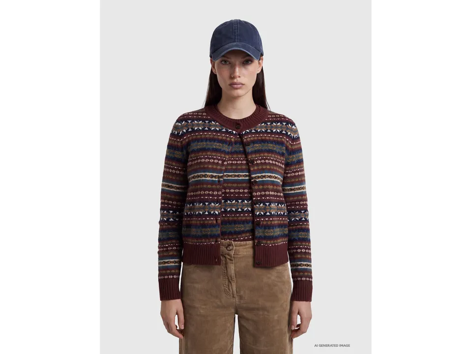 United Colors of Benetton Cardigan Jacquard lana collo tondo