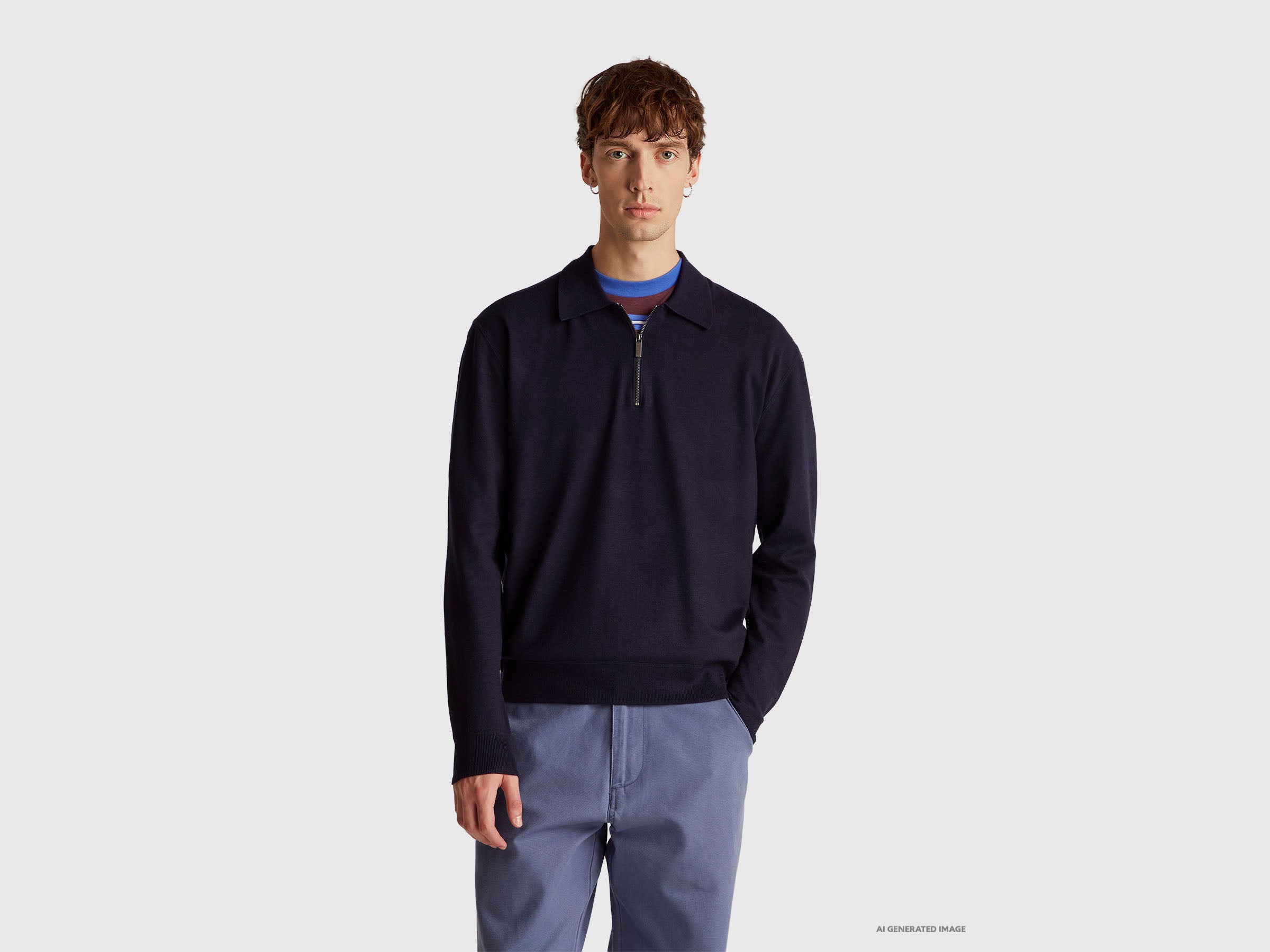 United Colors of Benetton Polo Maglia Viscosa Zip Ecovero