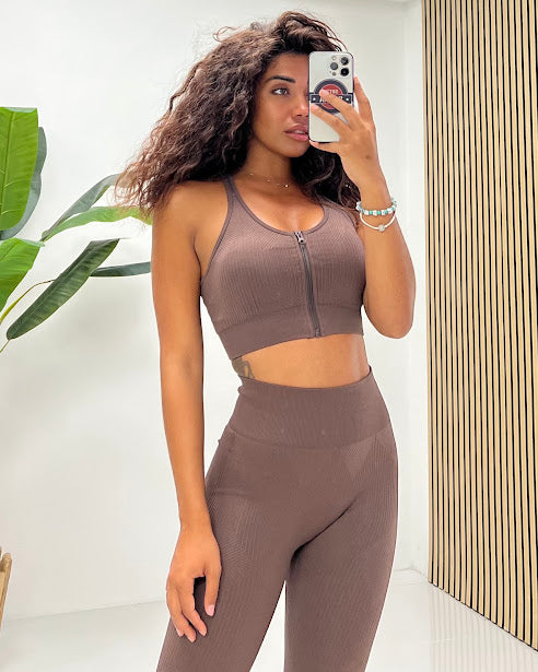 Sottosopra jeab637 set fitness top zip felpa leggings nero LXL