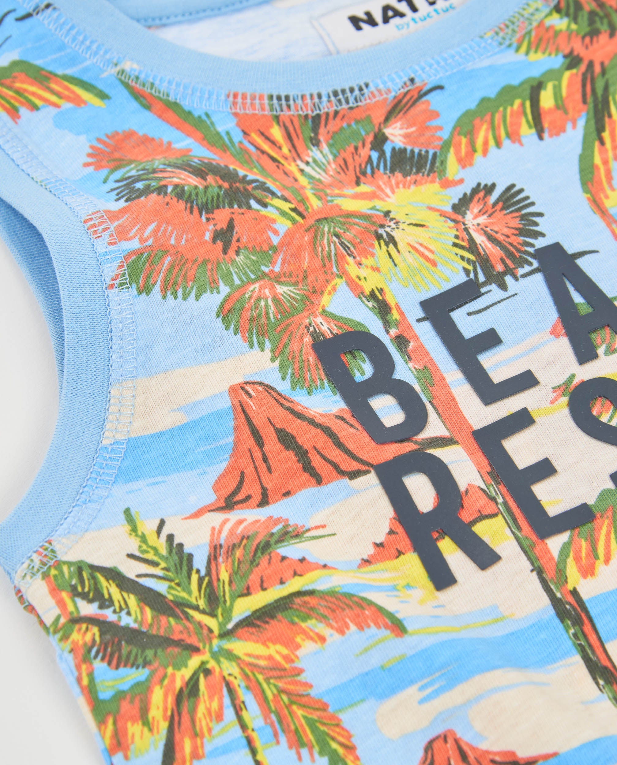 TucTuc Magliette canottiera bambino cotone blu stampa tropicale