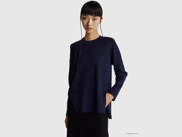 Benetton Maglione con spacchi viscosa Ecovero