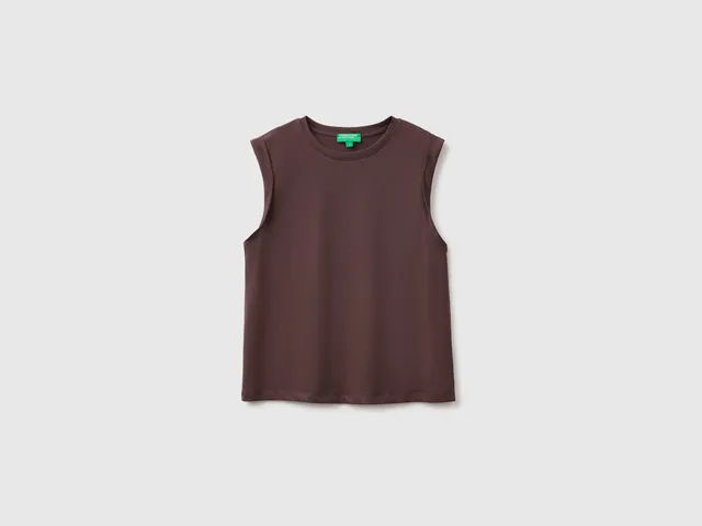 Benetton Canotta Cotone Girocollo Maglietta Smanicata