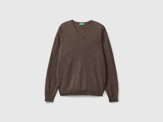 United Colors of Benetton Maglione Lana Merino scollo a V grigio