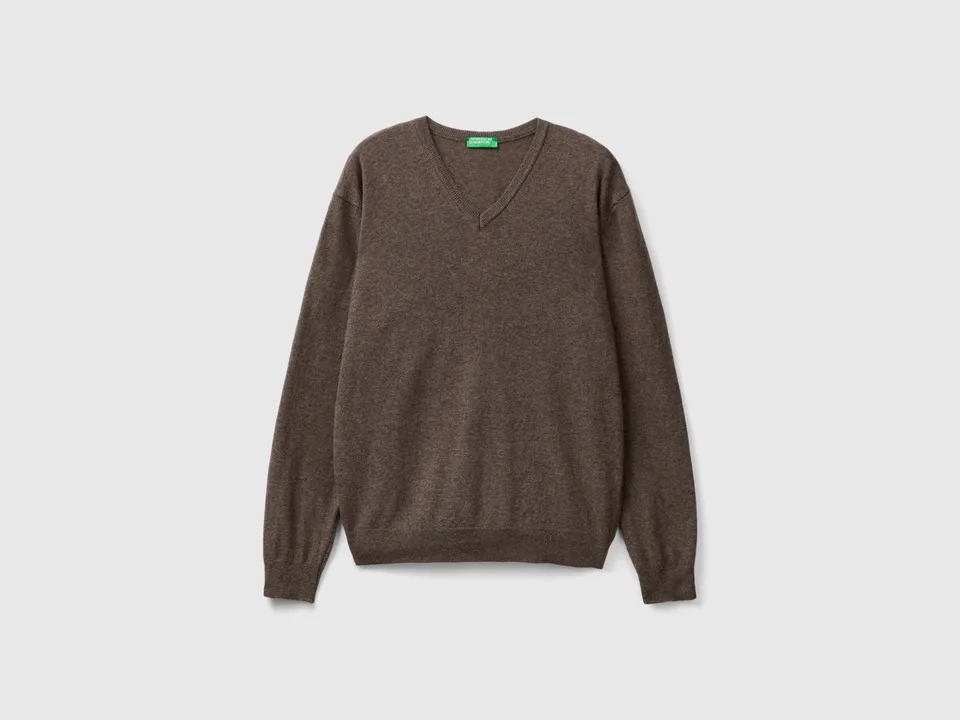 United Colors of Benetton Maglione Lana Merino scollo a V grigio