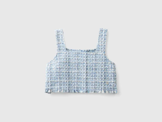 Benetton Cropped tweed top donna lana bouclé