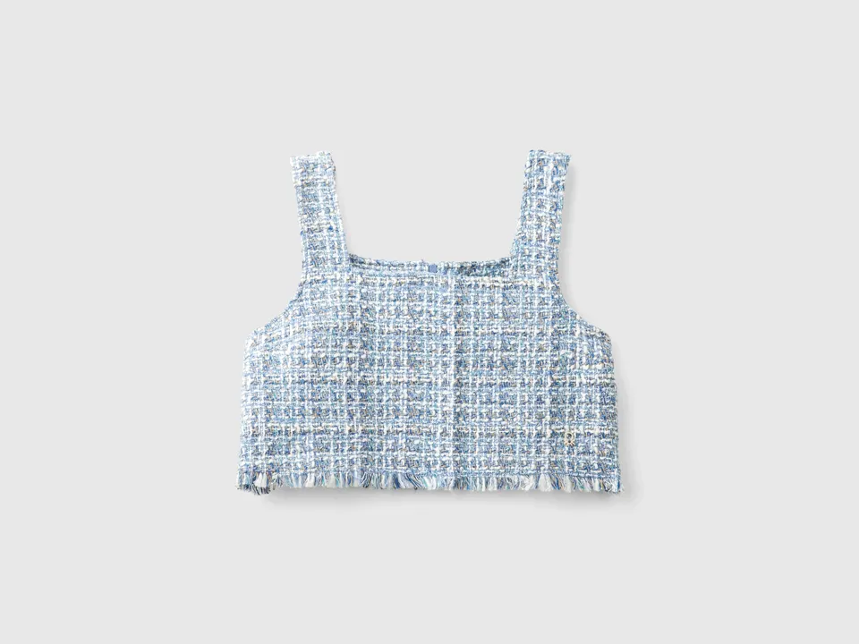 Benetton Cropped tweed top donna lana bouclé