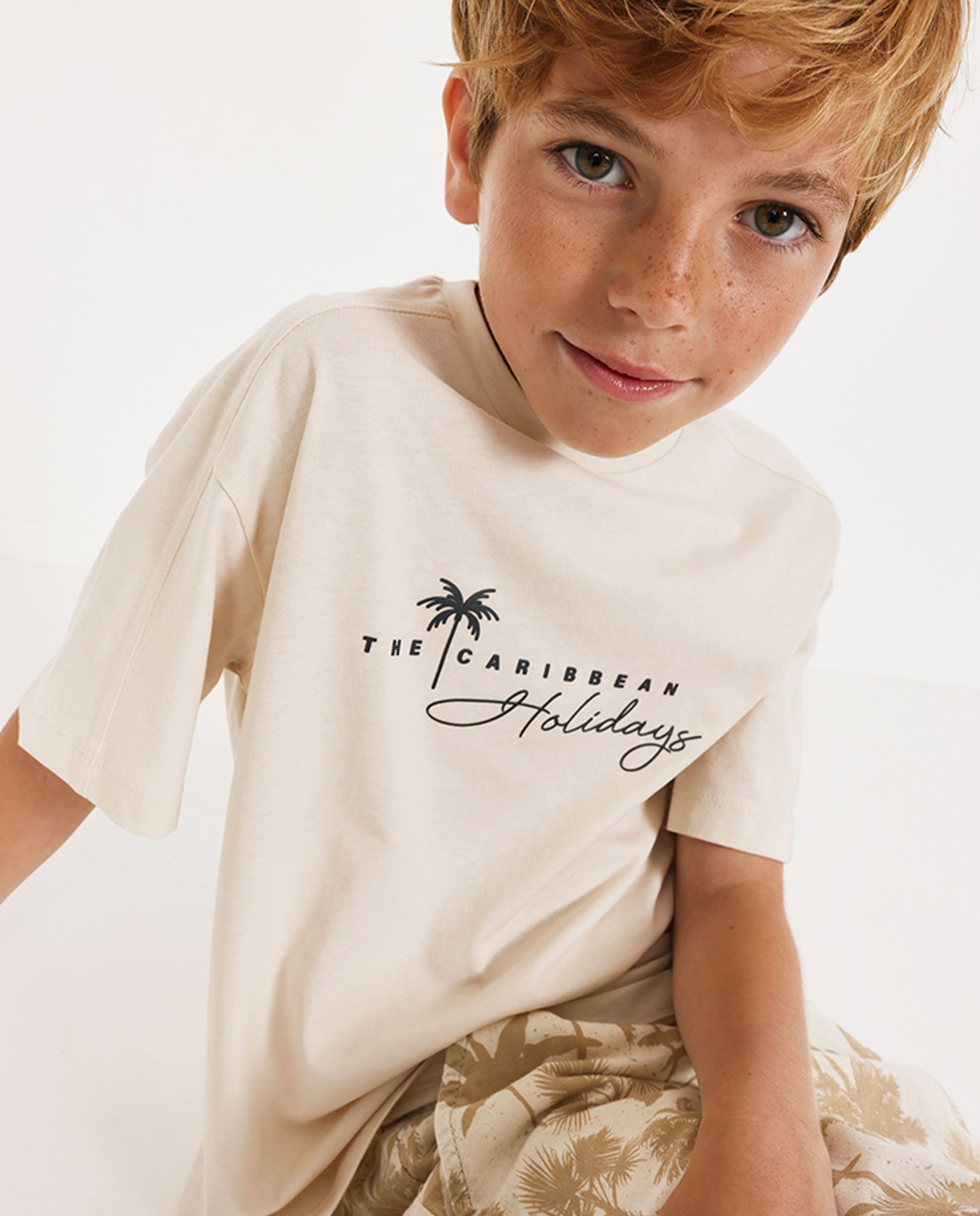 TucTuc Magliette T-shirt bambino beige stampa caraibica