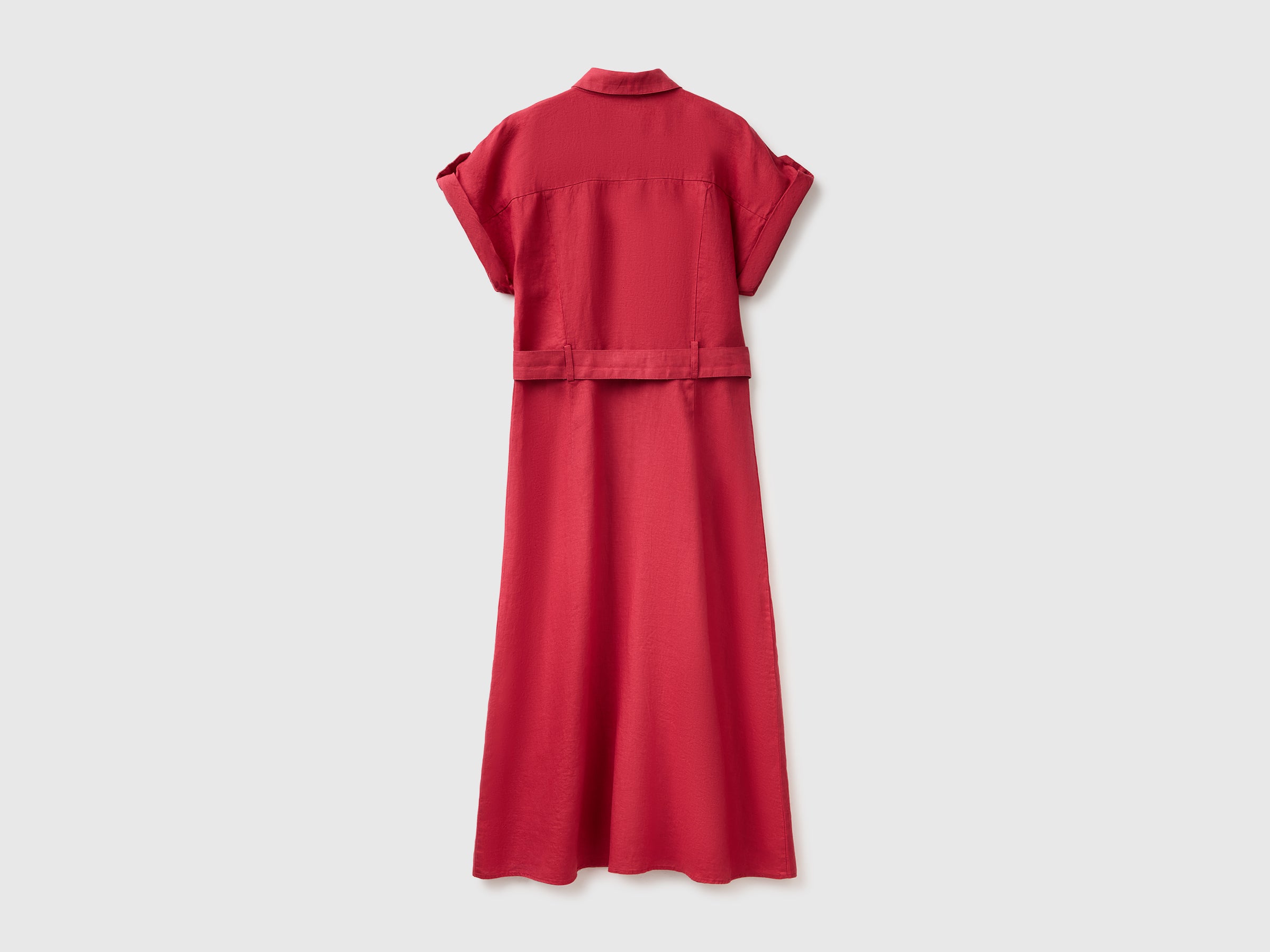 Benetton Vestito Chemisier Midi Puro Lino con Cintura