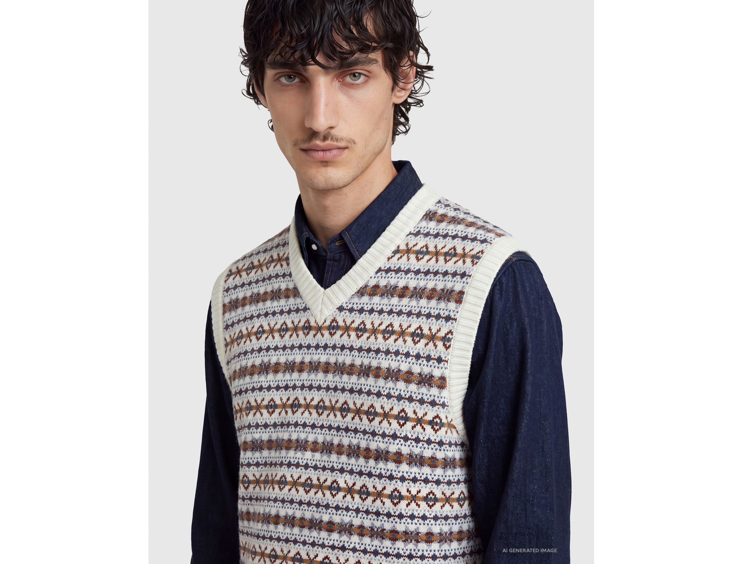 United Colors of Benetton Wool blend jacquard V-neck vest gilet lana