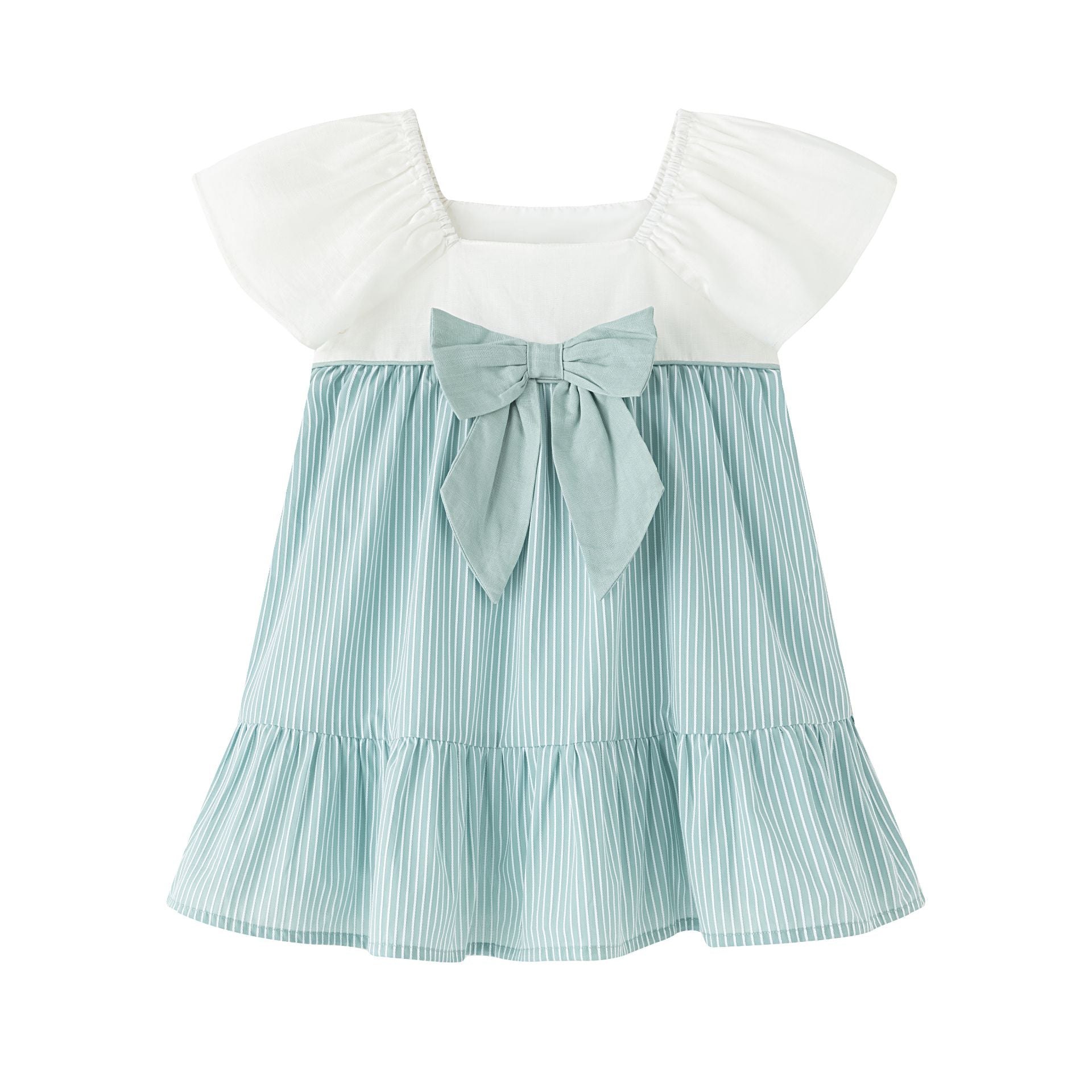 Kokarcia Vestito Verde Chiaro con Fiocco Cotone Bimba