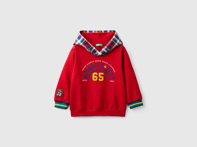 United Colors of Benetton felpa tartan cotone cappuccio