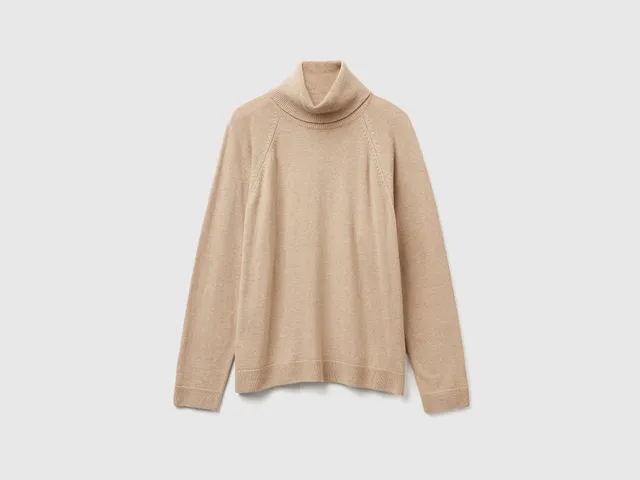 United Colors of Benetton maglione dolcevita beige lana cashmere S