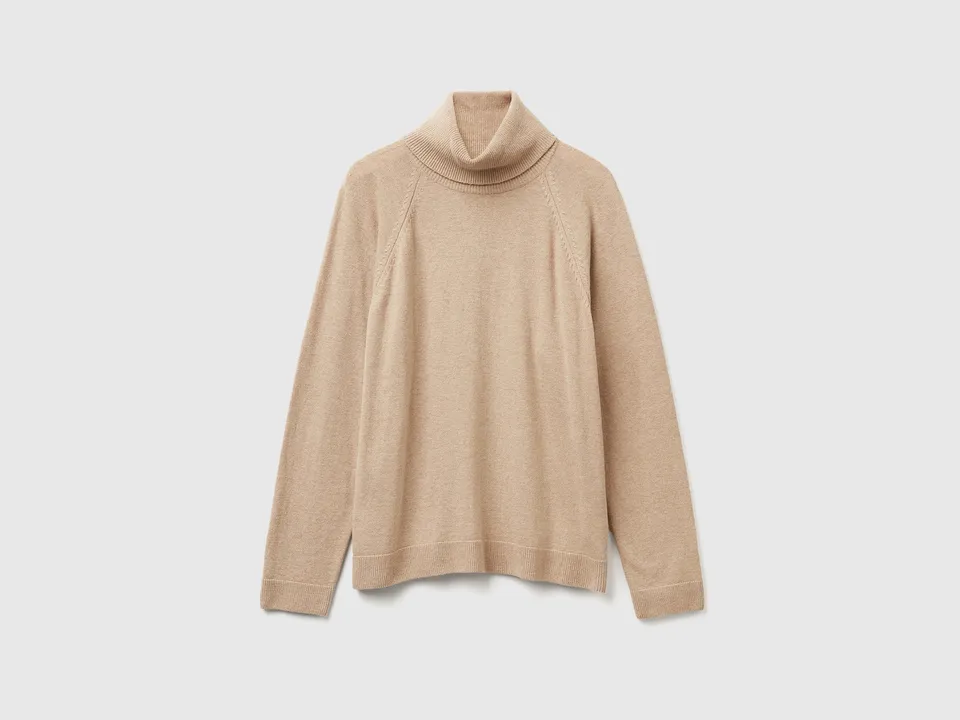 United Colors of Benetton maglione dolcevita beige lana cashmere S