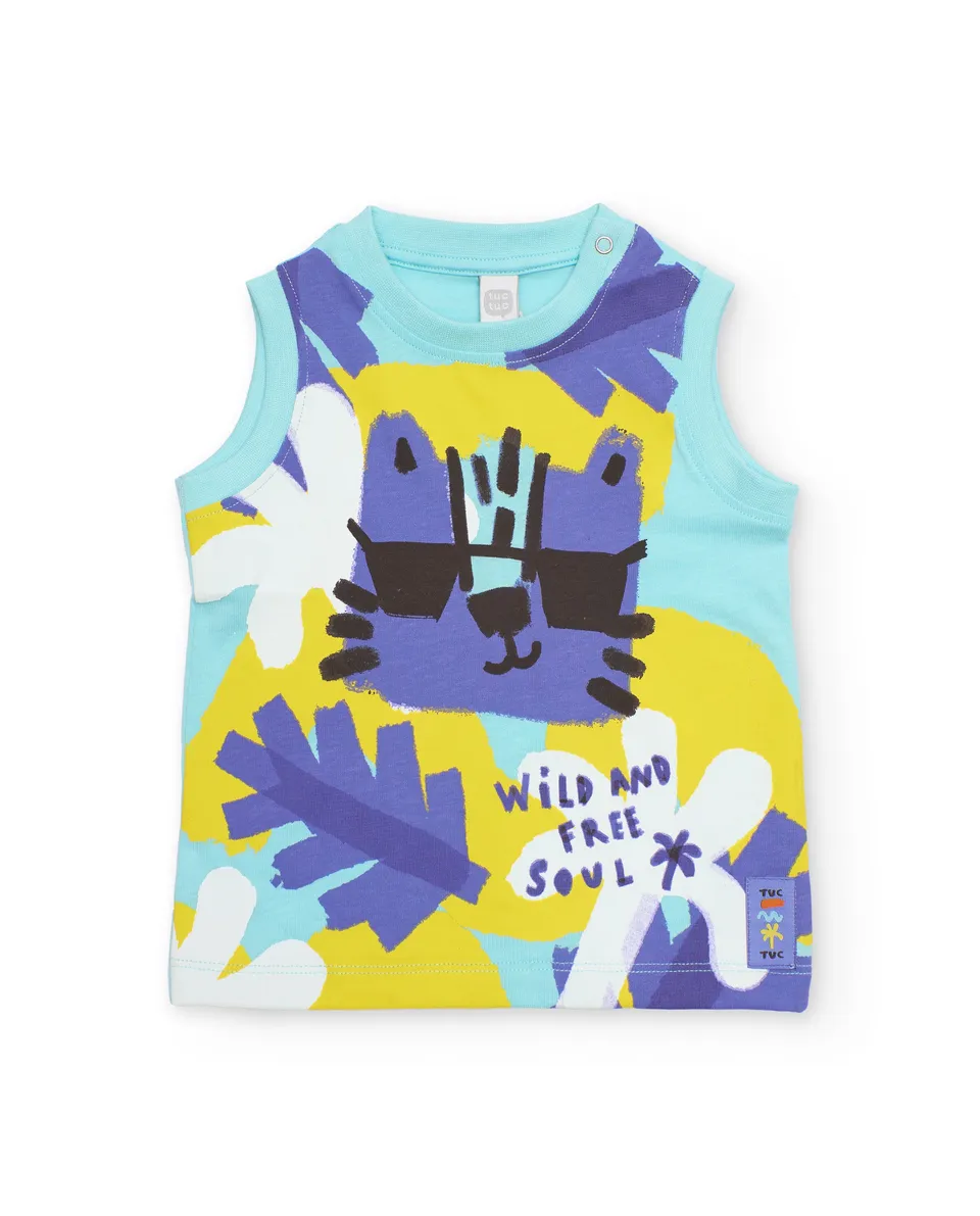 TucTuc Magliette Canottiera Bambino Celeste Tigre