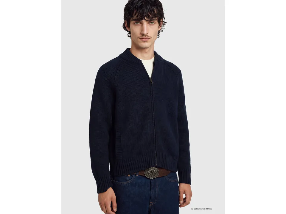 Benetton Sweaters Cardigan lana zip bomber taglia L